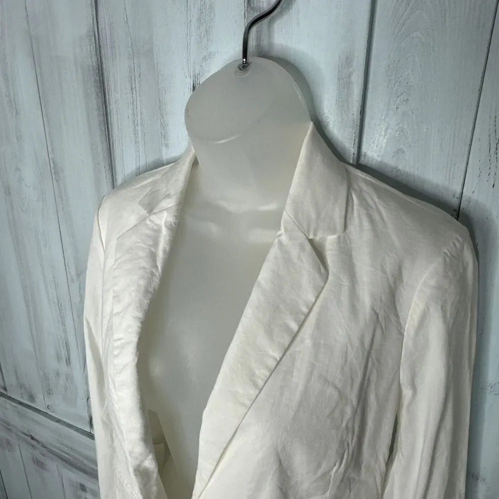 WOMENS THEORY WHITE LINEN BLEND FITTED LIGHTWEIGHT SINGLE BUTTON BLAZER JACKET 4